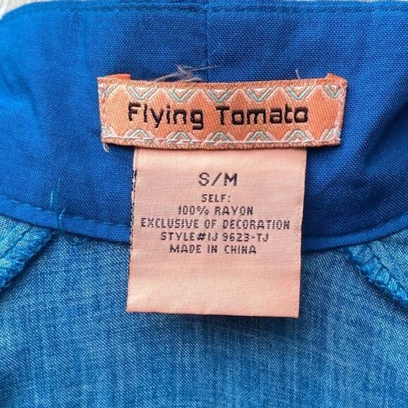 Flying Tomato Kimono Jacket Robe Kaftan Cover Up Blue Red Floral Sz S/M Boho - Picture 10 of 10